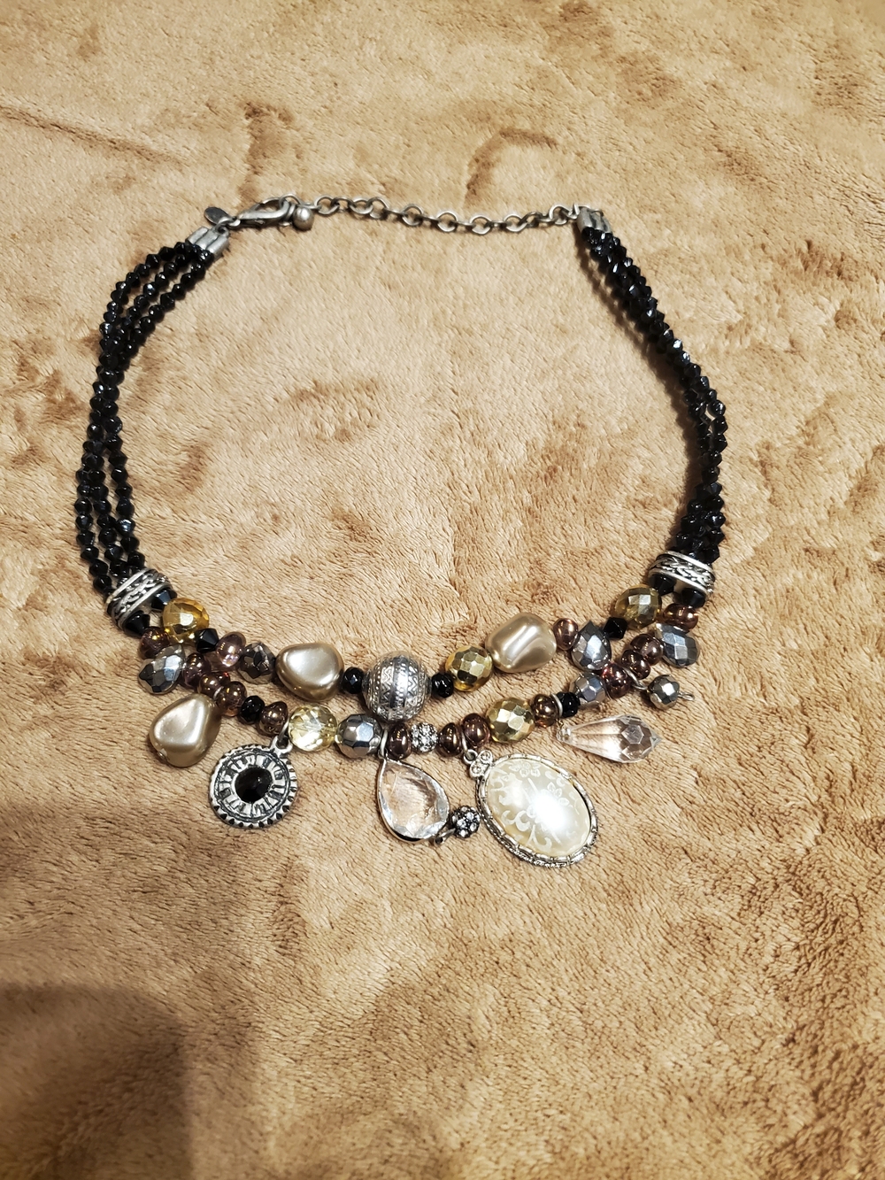 Chico's Black and Gold Multi-Strand Beaded Necklace